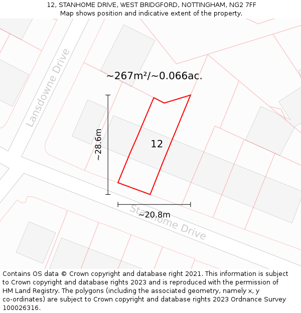 12, STANHOME DRIVE, WEST BRIDGFORD, NOTTINGHAM, NG2 7FF: Plot and title map