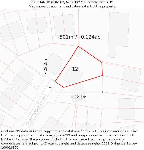 12, STANHOPE ROAD, MICKLEOVER, DERBY, DE3 9HG: Plot and title map