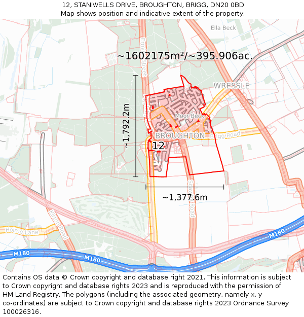 12, STANIWELLS DRIVE, BROUGHTON, BRIGG, DN20 0BD: Plot and title map
