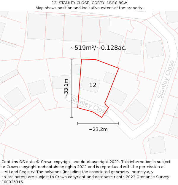 12, STANLEY CLOSE, CORBY, NN18 8SW: Plot and title map
