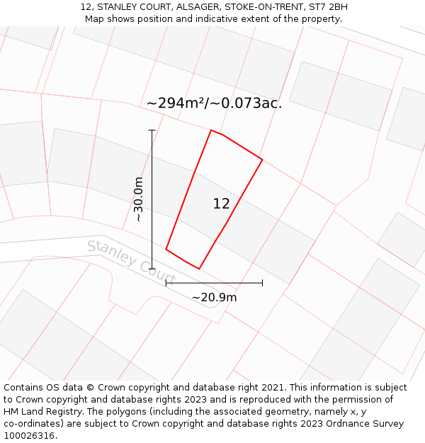 12, STANLEY COURT, ALSAGER, STOKE-ON-TRENT, ST7 2BH: Plot and title map