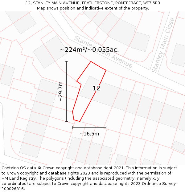 12, STANLEY MAIN AVENUE, FEATHERSTONE, PONTEFRACT, WF7 5PR: Plot and title map