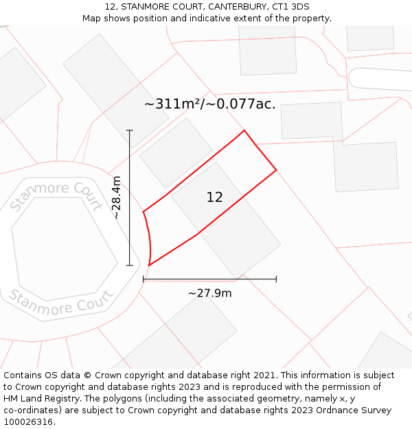 12, STANMORE COURT, CANTERBURY, CT1 3DS: Plot and title map