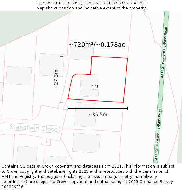 12, STANSFIELD CLOSE, HEADINGTON, OXFORD, OX3 8TH: Plot and title map