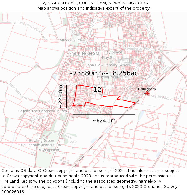 12, STATION ROAD, COLLINGHAM, NEWARK, NG23 7RA: Plot and title map