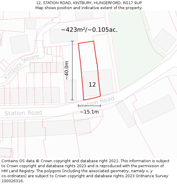 12, STATION ROAD, KINTBURY, HUNGERFORD, RG17 9UP: Plot and title map