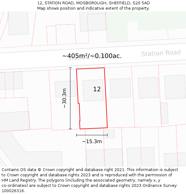 12, STATION ROAD, MOSBOROUGH, SHEFFIELD, S20 5AD: Plot and title map