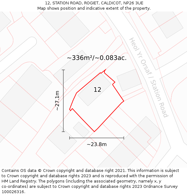 12, STATION ROAD, ROGIET, CALDICOT, NP26 3UE: Plot and title map