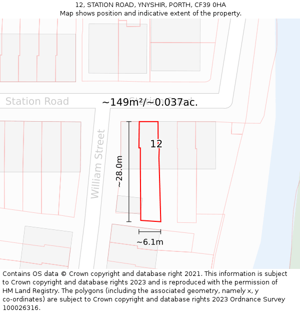 12, STATION ROAD, YNYSHIR, PORTH, CF39 0HA: Plot and title map