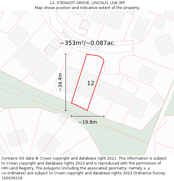 12, STENIGOT GROVE, LINCOLN, LN6 3PF: Plot and title map