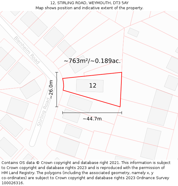 12, STIRLING ROAD, WEYMOUTH, DT3 5AY: Plot and title map