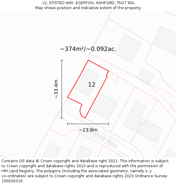 12, STISTED WAY, EGERTON, ASHFORD, TN27 9DL: Plot and title map