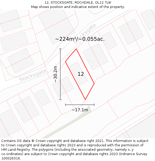 12, STOCKSGATE, ROCHDALE, OL12 7LW: Plot and title map