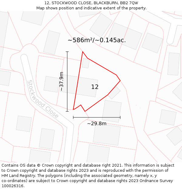 12, STOCKWOOD CLOSE, BLACKBURN, BB2 7QW: Plot and title map