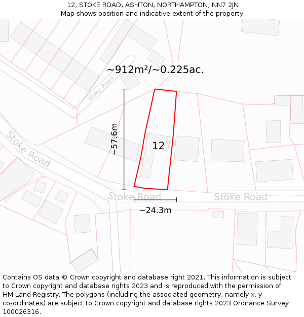 12, STOKE ROAD, ASHTON, NORTHAMPTON, NN7 2JN: Plot and title map