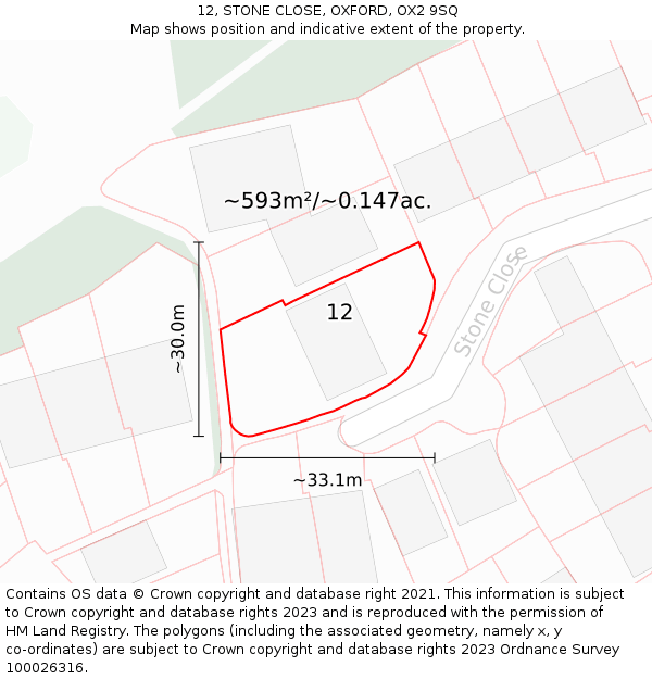 12, STONE CLOSE, OXFORD, OX2 9SQ: Plot and title map