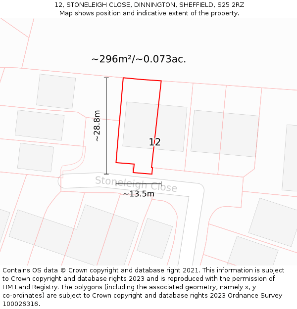 12, STONELEIGH CLOSE, DINNINGTON, SHEFFIELD, S25 2RZ: Plot and title map