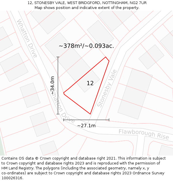 12, STONESBY VALE, WEST BRIDGFORD, NOTTINGHAM, NG2 7UR: Plot and title map