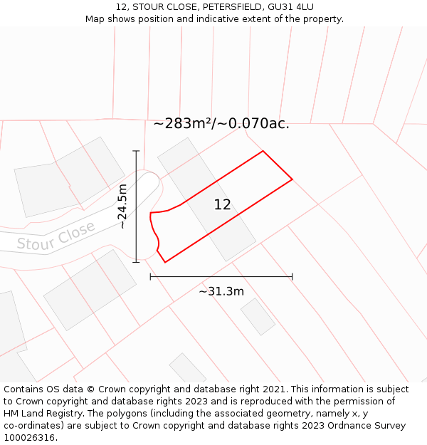 12, STOUR CLOSE, PETERSFIELD, GU31 4LU: Plot and title map