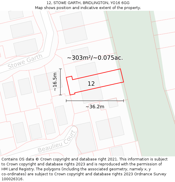 12, STOWE GARTH, BRIDLINGTON, YO16 6GG: Plot and title map