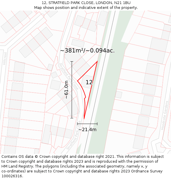 12, STRATFIELD PARK CLOSE, LONDON, N21 1BU: Plot and title map