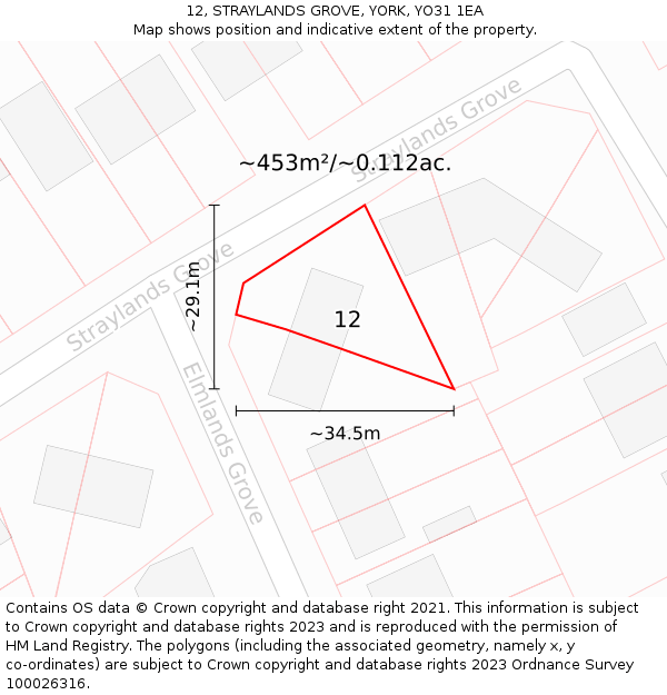 12, STRAYLANDS GROVE, YORK, YO31 1EA: Plot and title map