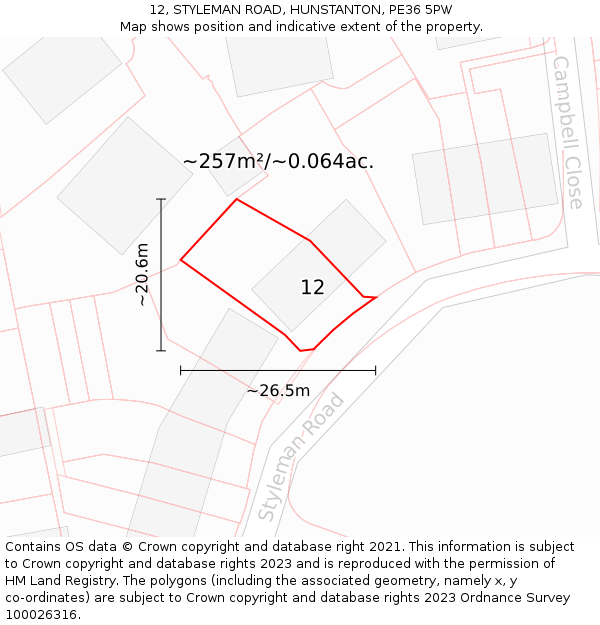 12, STYLEMAN ROAD, HUNSTANTON, PE36 5PW: Plot and title map