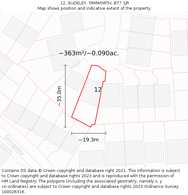 12, SUDELEY, TAMWORTH, B77 1JR: Plot and title map