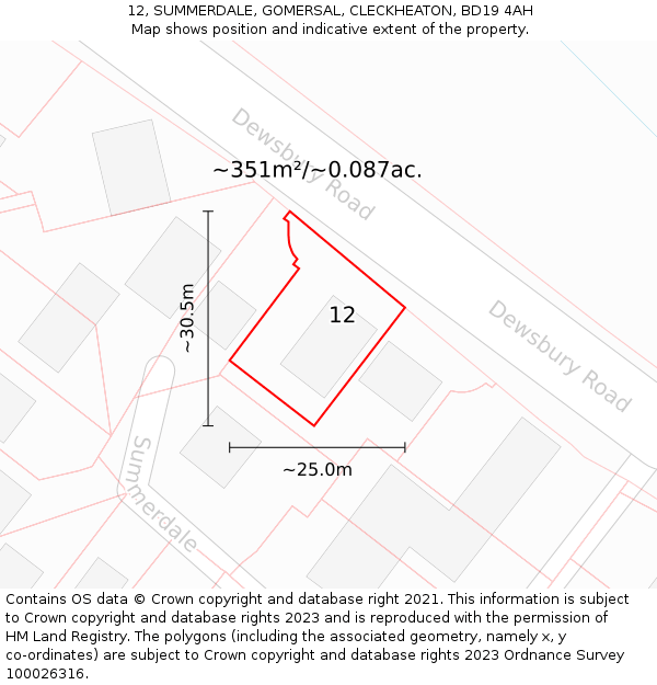 12, SUMMERDALE, GOMERSAL, CLECKHEATON, BD19 4AH: Plot and title map