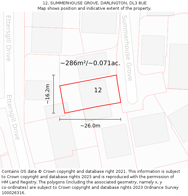 12, SUMMERHOUSE GROVE, DARLINGTON, DL3 8UE: Plot and title map