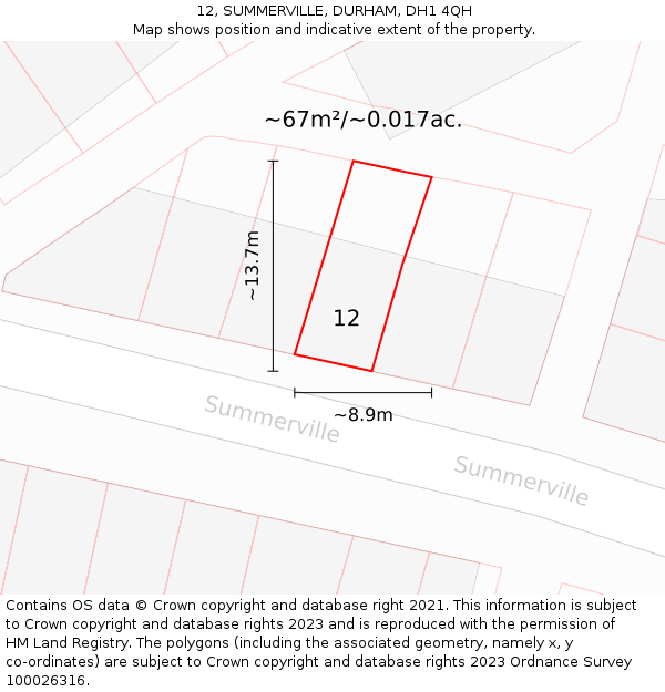 12, SUMMERVILLE, DURHAM, DH1 4QH: Plot and title map