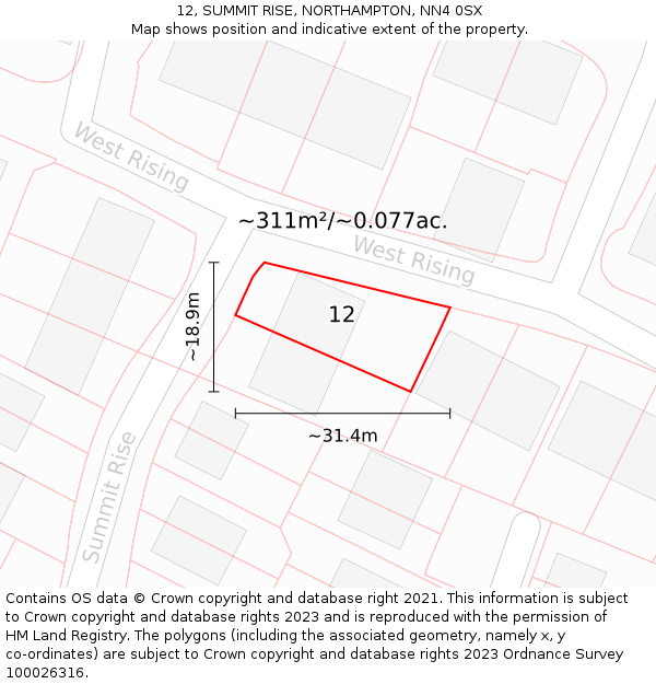 12, SUMMIT RISE, NORTHAMPTON, NN4 0SX: Plot and title map