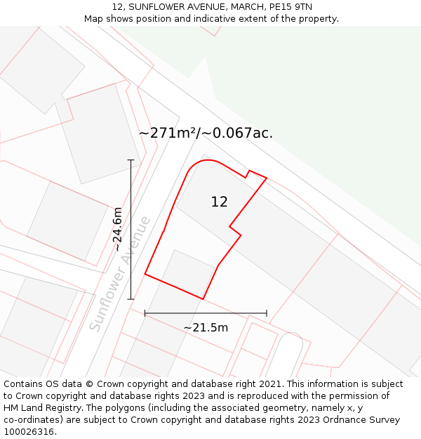 12, SUNFLOWER AVENUE, MARCH, PE15 9TN: Plot and title map