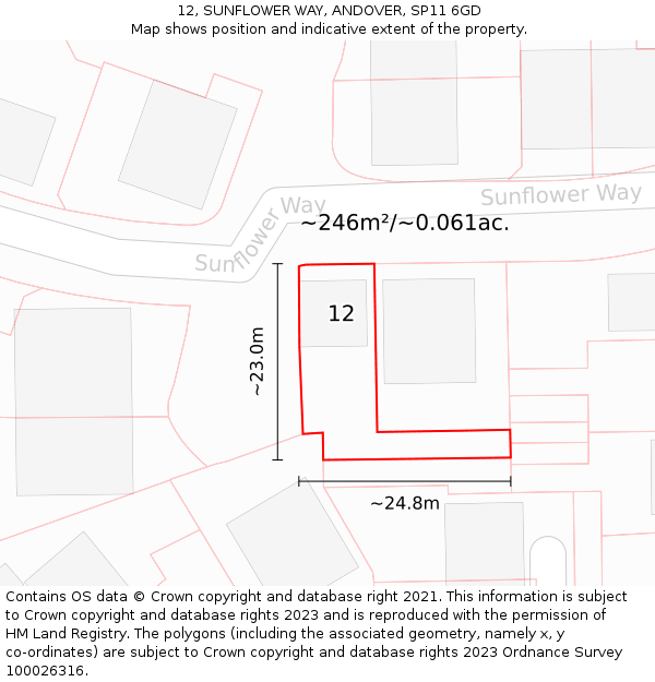 12, SUNFLOWER WAY, ANDOVER, SP11 6GD: Plot and title map