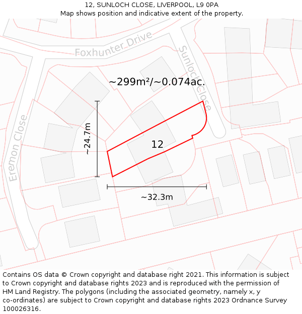 12, SUNLOCH CLOSE, LIVERPOOL, L9 0PA: Plot and title map