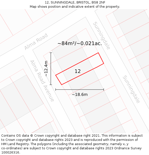 12, SUNNINGDALE, BRISTOL, BS8 2NF: Plot and title map