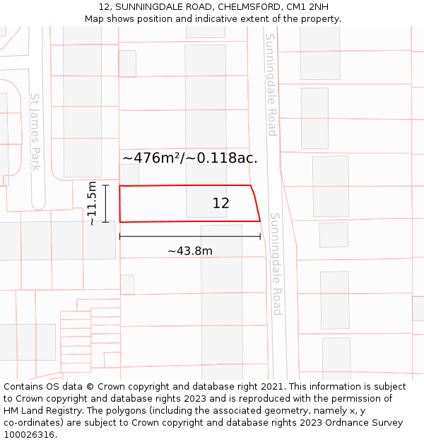 12, SUNNINGDALE ROAD, CHELMSFORD, CM1 2NH: Plot and title map