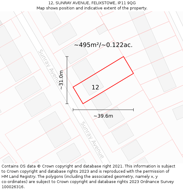 12, SUNRAY AVENUE, FELIXSTOWE, IP11 9QG: Plot and title map