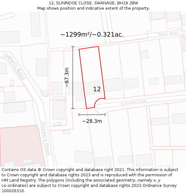 12, SUNRIDGE CLOSE, SWANAGE, BH19 2BW: Plot and title map