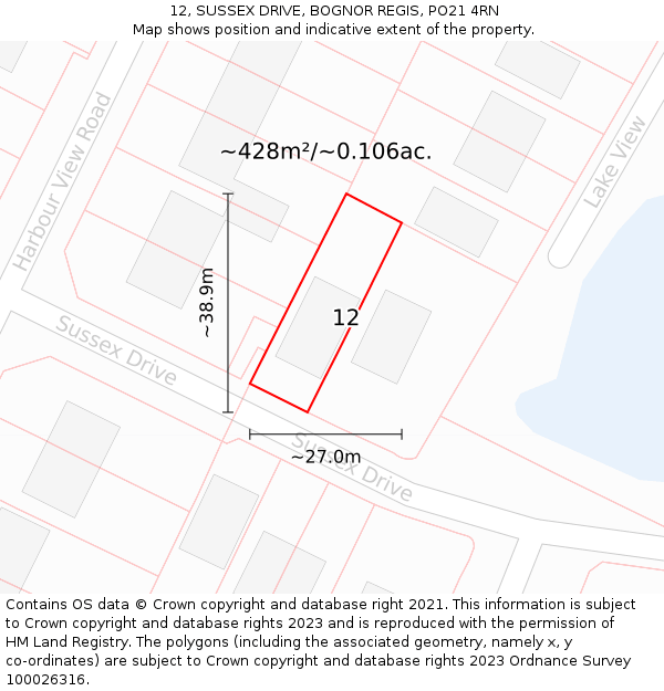 12, SUSSEX DRIVE, BOGNOR REGIS, PO21 4RN: Plot and title map