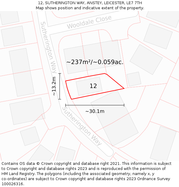 12, SUTHERINGTON WAY, ANSTEY, LEICESTER, LE7 7TH: Plot and title map