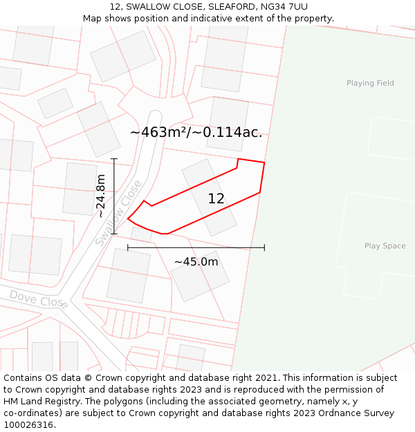 12, SWALLOW CLOSE, SLEAFORD, NG34 7UU: Plot and title map