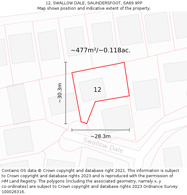 12, SWALLOW DALE, SAUNDERSFOOT, SA69 9PP: Plot and title map