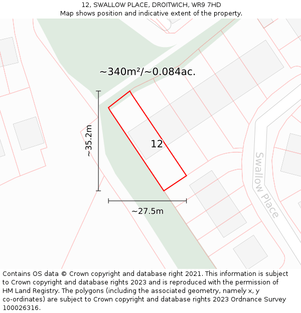 12, SWALLOW PLACE, DROITWICH, WR9 7HD: Plot and title map