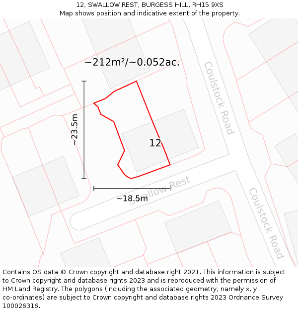 12, SWALLOW REST, BURGESS HILL, RH15 9XS: Plot and title map