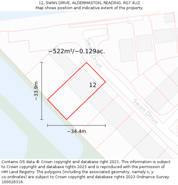 12, SWAN DRIVE, ALDERMASTON, READING, RG7 4UZ: Plot and title map