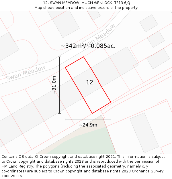 12, SWAN MEADOW, MUCH WENLOCK, TF13 6JQ: Plot and title map