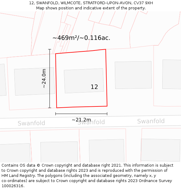 12, SWANFOLD, WILMCOTE, STRATFORD-UPON-AVON, CV37 9XH: Plot and title map