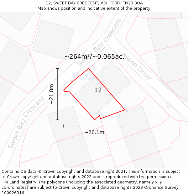 12, SWEET BAY CRESCENT, ASHFORD, TN23 3QA: Plot and title map