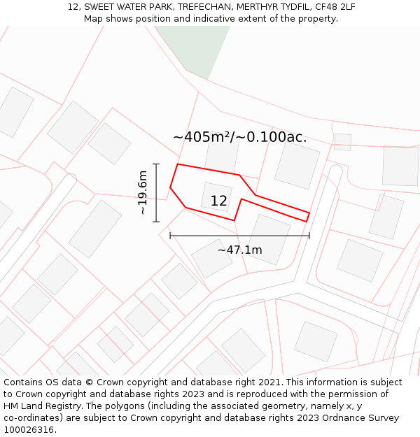 12, SWEET WATER PARK, TREFECHAN, MERTHYR TYDFIL, CF48 2LF: Plot and title map